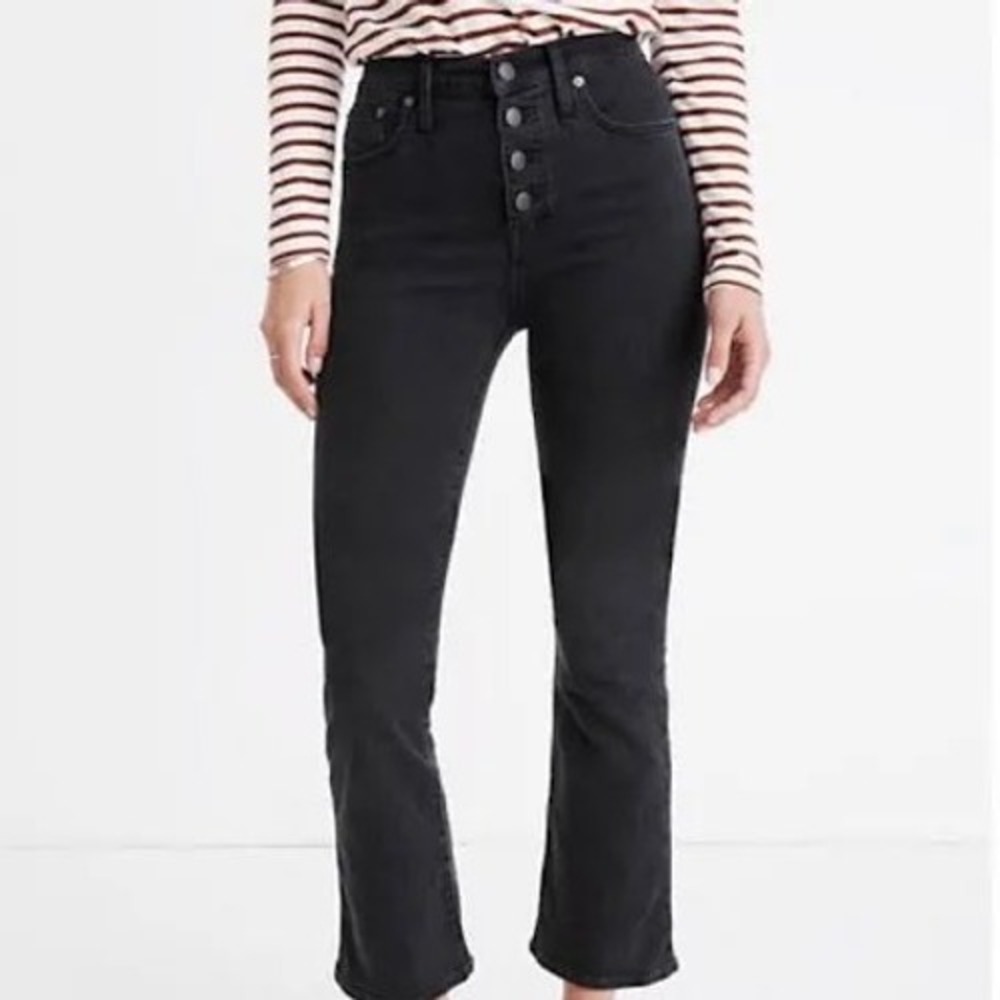 Madewell Cali Demi-Boot Button-Fly Jeans in Faded Charcoal Black Size‎ 26